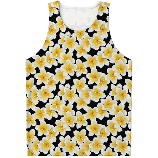 White And Black Frangipani Pattern Print Men's Tank Top