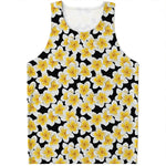 White And Black Frangipani Pattern Print Men's Tank Top