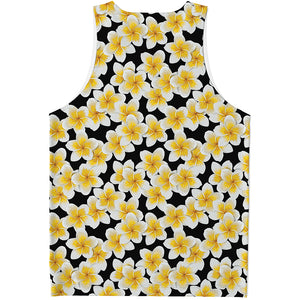 White And Black Frangipani Pattern Print Men's Tank Top