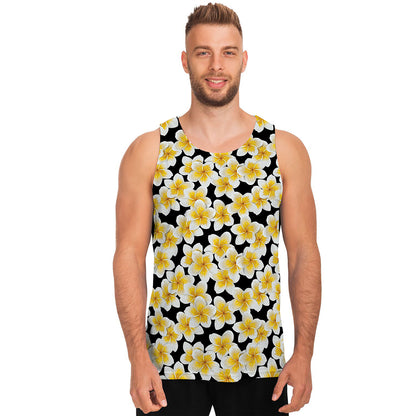 White And Black Frangipani Pattern Print Men's Tank Top
