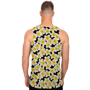 White And Black Frangipani Pattern Print Men's Tank Top