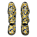 White And Black Frangipani Pattern Print Muay Thai Shin Guards