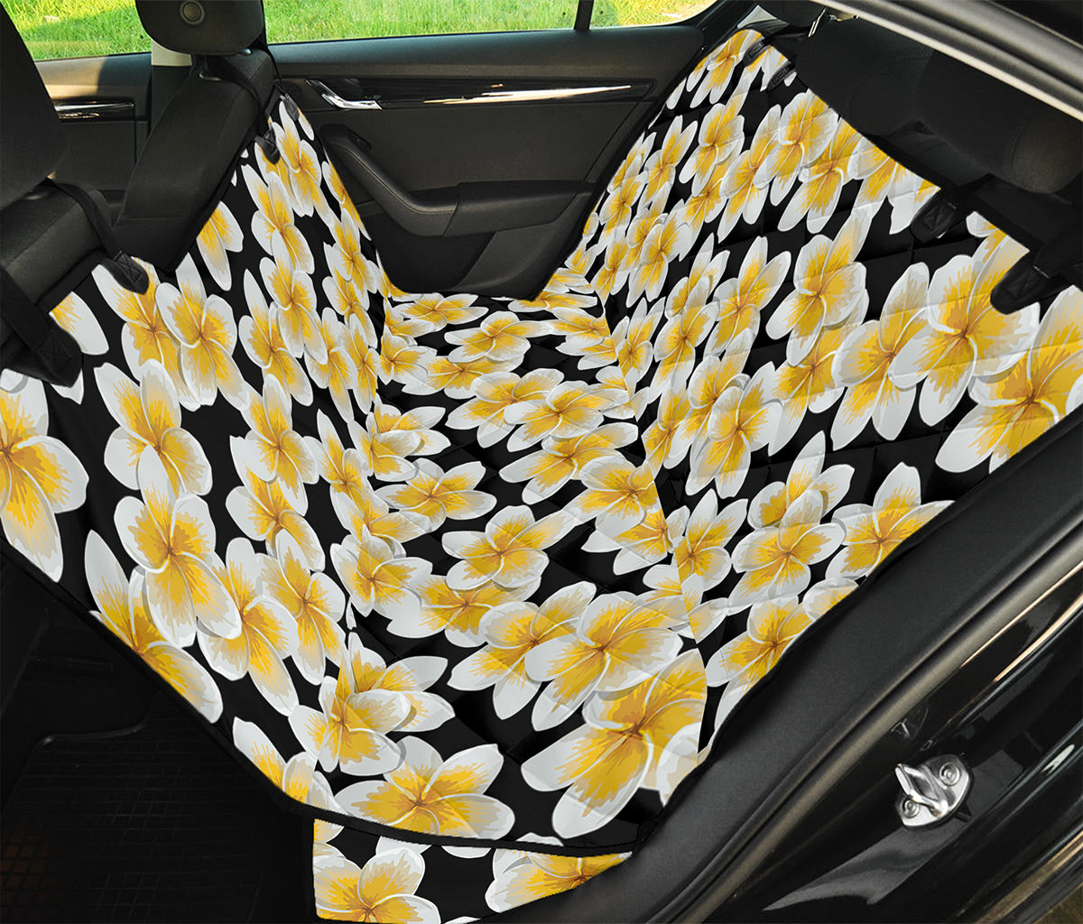 White And Black Frangipani Pattern Print Pet Car Back Seat Cover