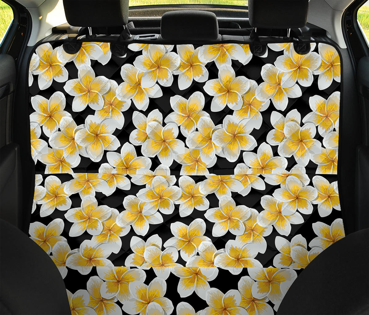 White And Black Frangipani Pattern Print Pet Car Back Seat Cover