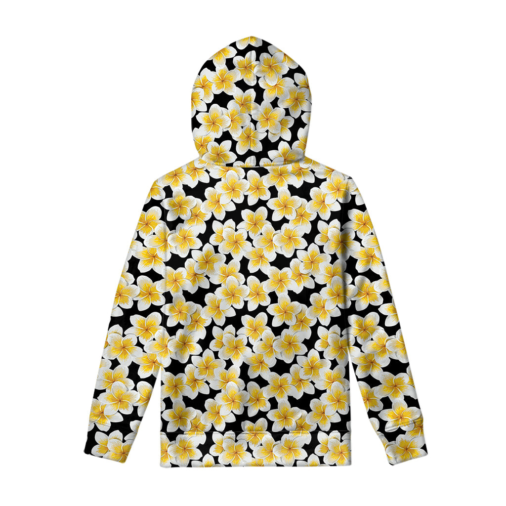 White And Black Frangipani Pattern Print Pullover Hoodie