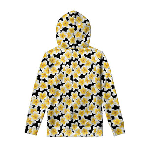 White And Black Frangipani Pattern Print Pullover Hoodie