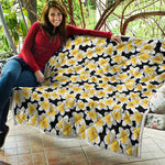 White And Black Frangipani Pattern Print Quilt