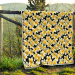 White And Black Frangipani Pattern Print Quilt