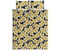 White And Black Frangipani Pattern Print Quilt Bed Set