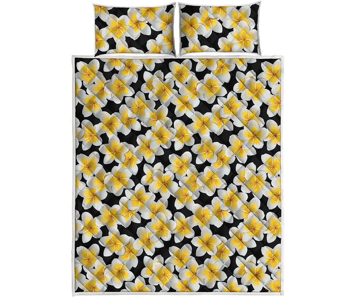 White And Black Frangipani Pattern Print Quilt Bed Set