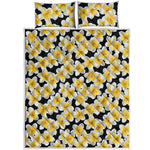 White And Black Frangipani Pattern Print Quilt Bed Set