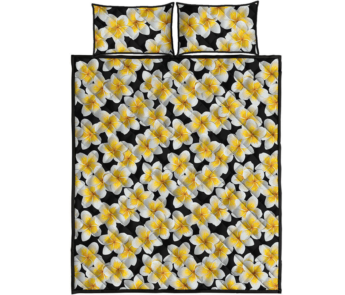 White And Black Frangipani Pattern Print Quilt Bed Set