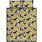 White And Black Frangipani Pattern Print Quilt Bed Set