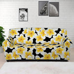 White And Black Frangipani Pattern Print Sofa Cover