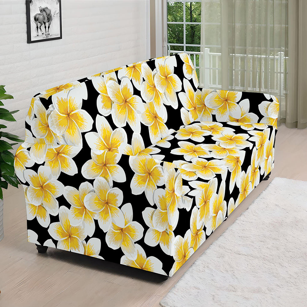 White And Black Frangipani Pattern Print Sofa Cover