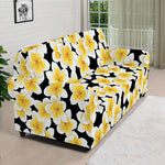 White And Black Frangipani Pattern Print Sofa Cover