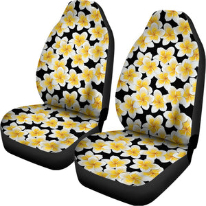 White And Black Frangipani Pattern Print Universal Fit Car Seat Covers