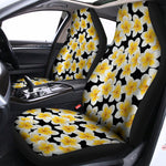 White And Black Frangipani Pattern Print Universal Fit Car Seat Covers