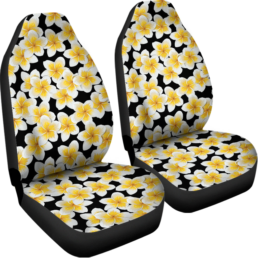 White And Black Frangipani Pattern Print Universal Fit Car Seat Covers