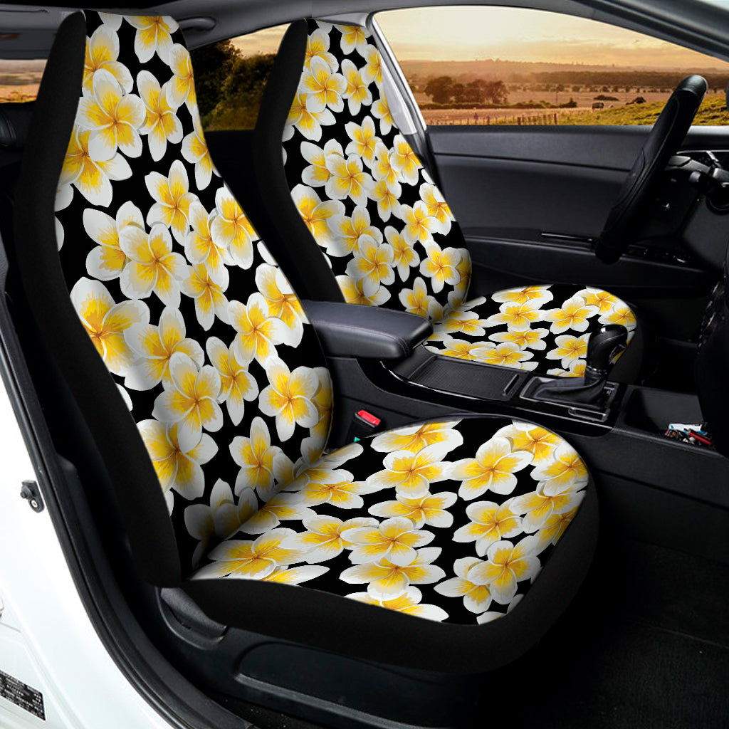 White And Black Frangipani Pattern Print Universal Fit Car Seat Covers