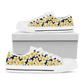 White And Black Frangipani Pattern Print White Low Top Sneakers