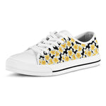 White And Black Frangipani Pattern Print White Low Top Shoes