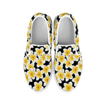 White And Black Frangipani Pattern Print White Slip On Shoes