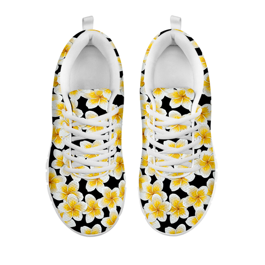 White And Black Frangipani Pattern Print White Sneakers