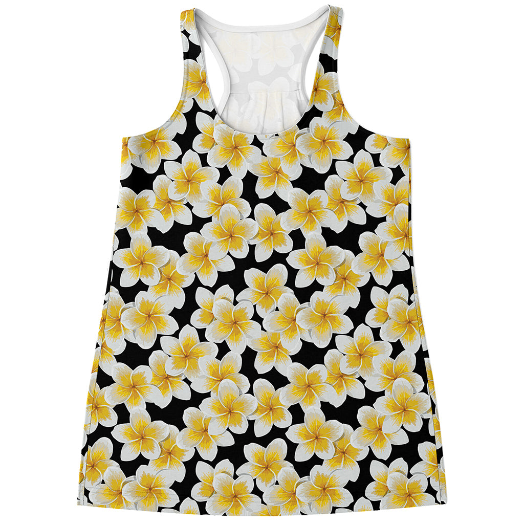 White And Black Frangipani Pattern Print Women's Racerback Tank Top
