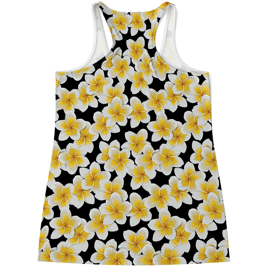 White And Black Frangipani Pattern Print Women's Racerback Tank Top