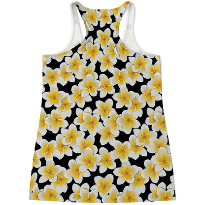White And Black Frangipani Pattern Print Women's Racerback Tank Top