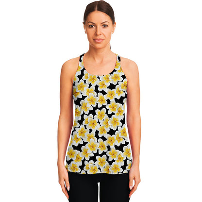 White And Black Frangipani Pattern Print Women's Racerback Tank Top