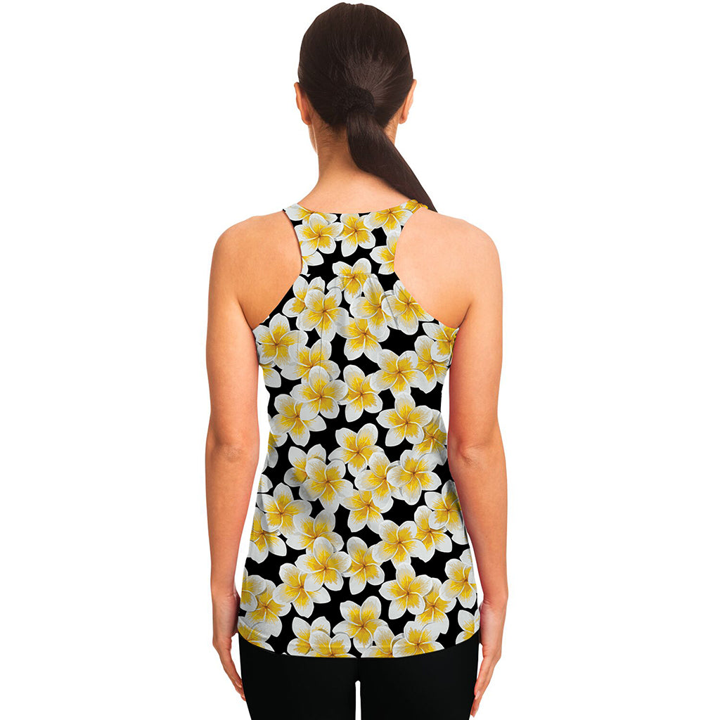 White And Black Frangipani Pattern Print Women's Racerback Tank Top