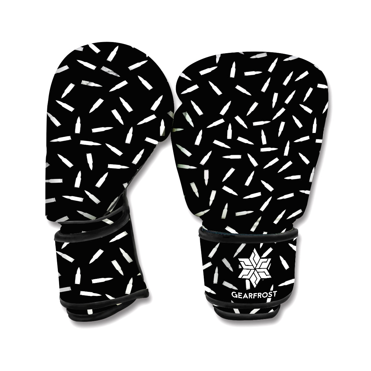 White And Black Gun Bullet Pattern Print Boxing Gloves