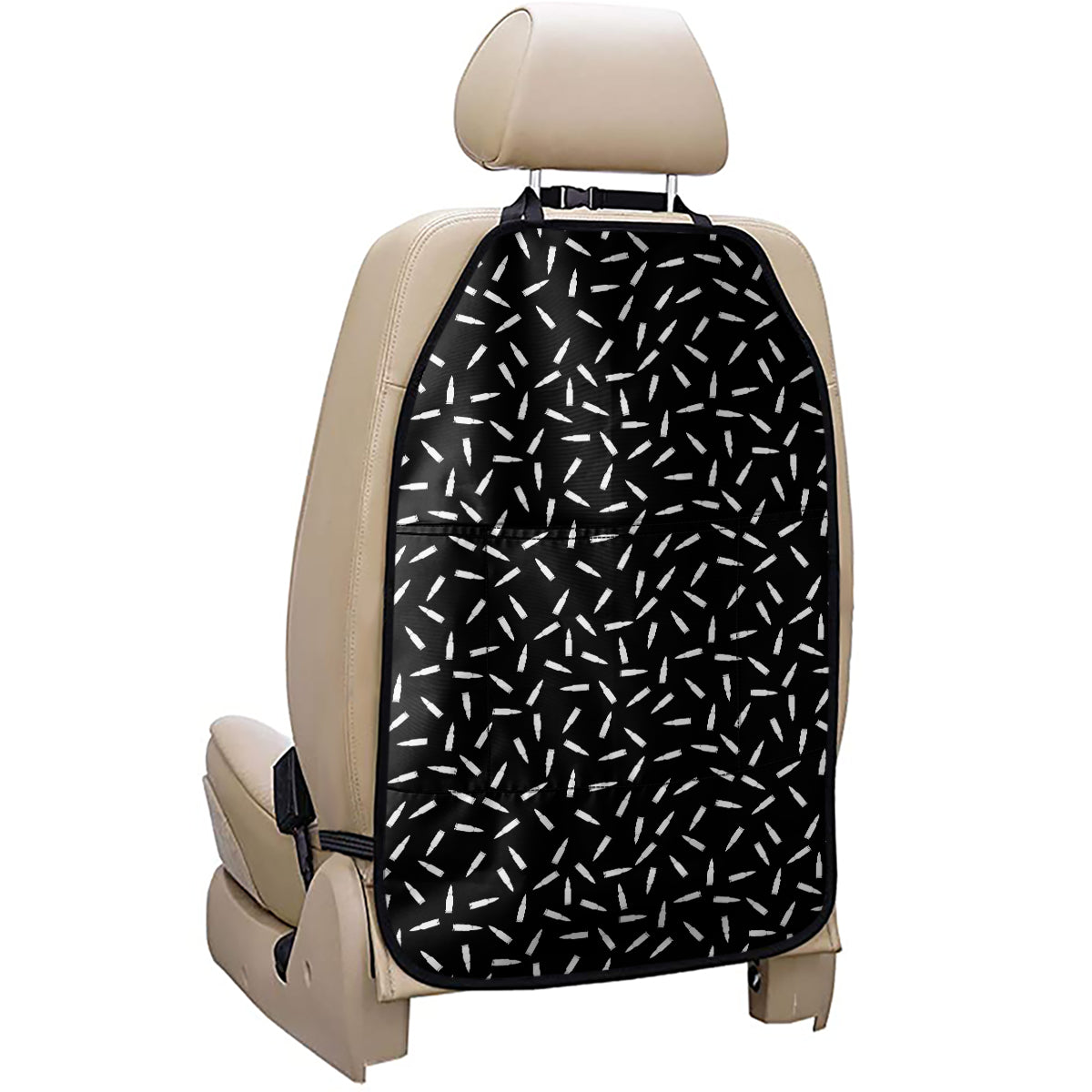 White And Black Gun Bullet Pattern Print Car Seat Organizers