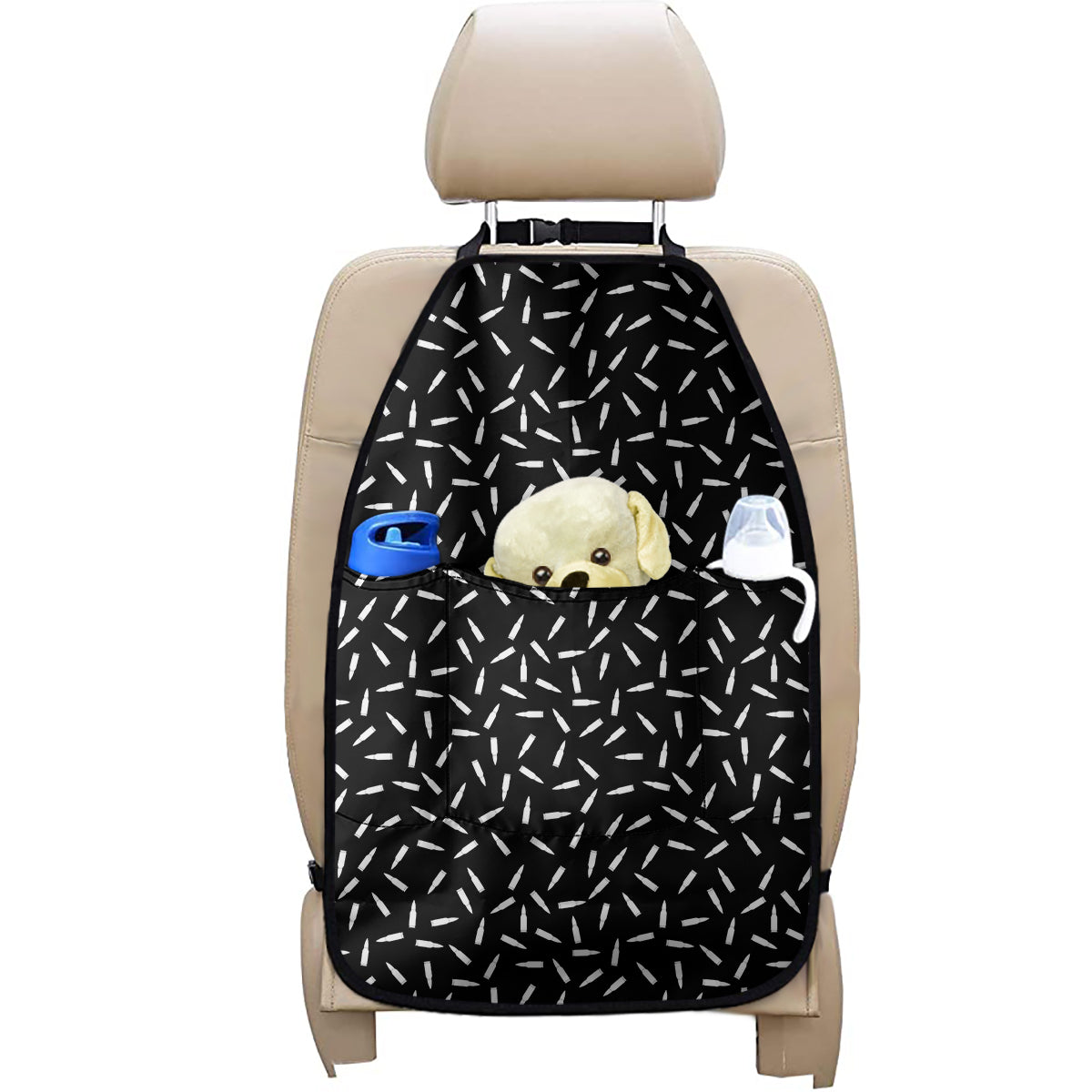 White And Black Gun Bullet Pattern Print Car Seat Organizers