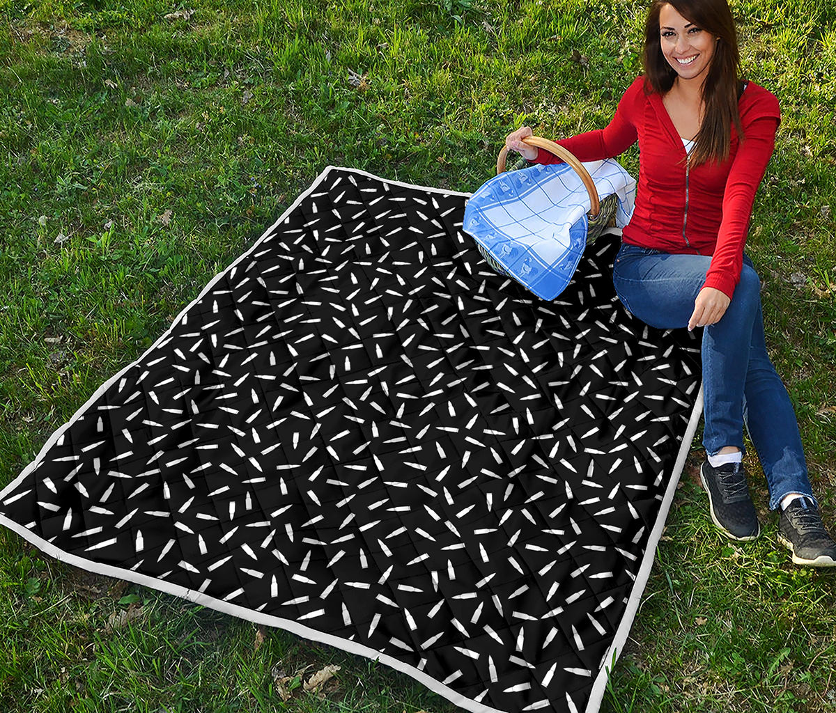 White And Black Gun Bullet Pattern Print Quilt