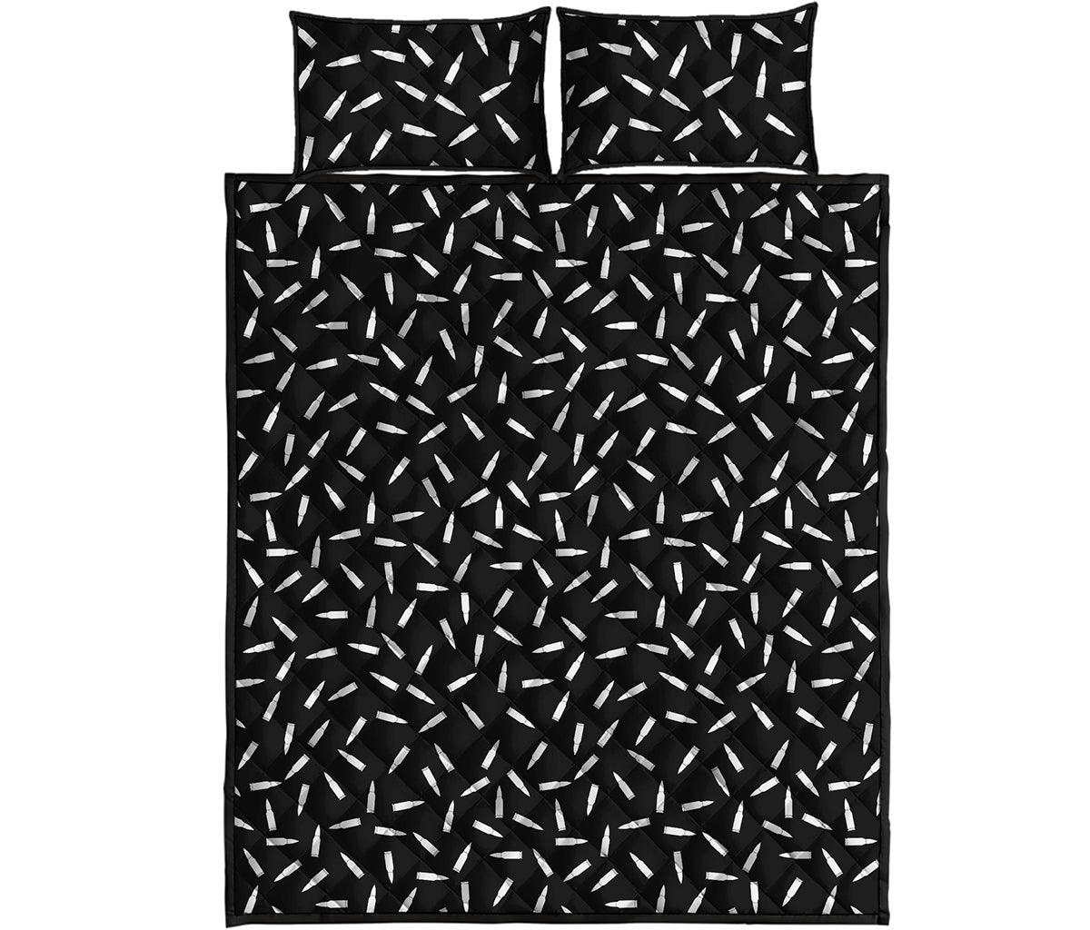 White And Black Gun Bullet Pattern Print Quilt Bed Set