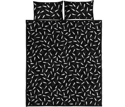 White And Black Gun Bullet Pattern Print Quilt Bed Set