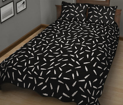 White And Black Gun Bullet Pattern Print Quilt Bed Set