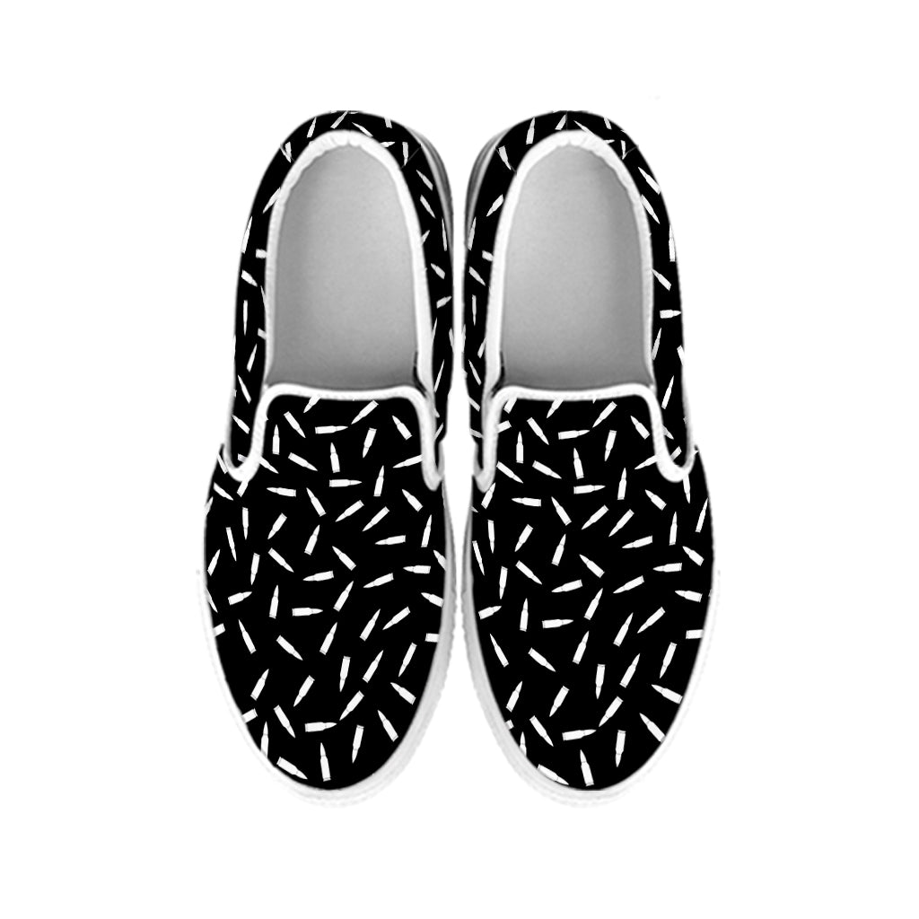 White And Black Gun Bullet Pattern Print White Slip On Shoes