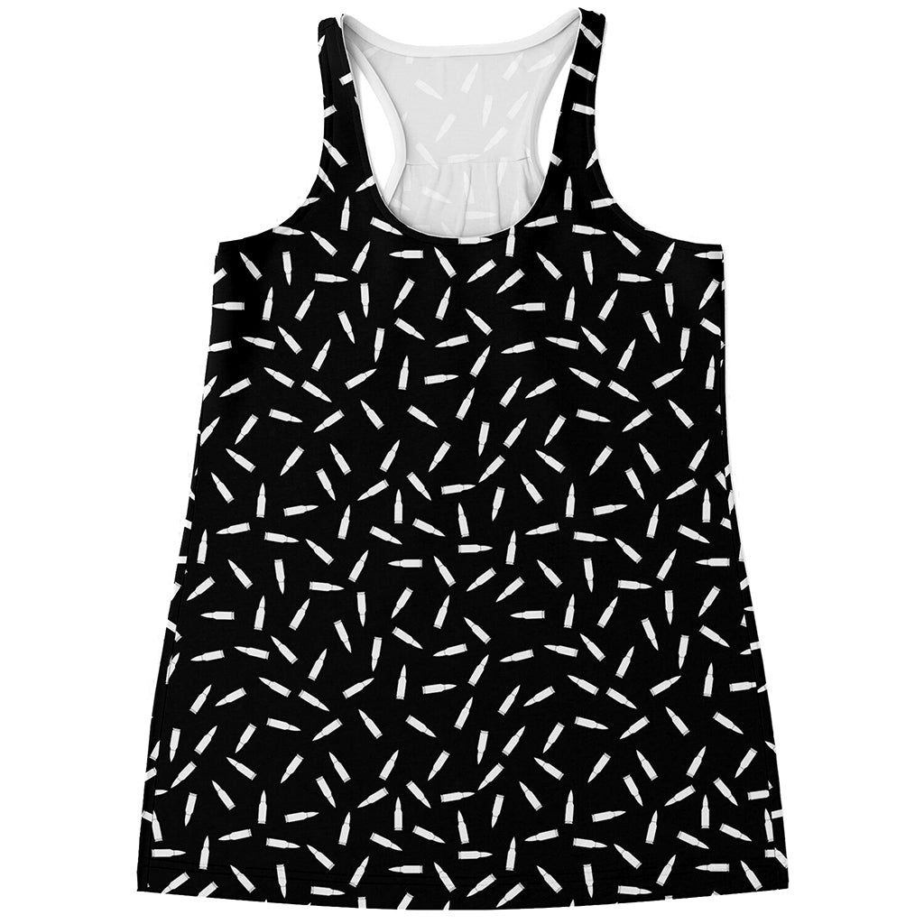 White And Black Gun Bullet Pattern Print Women's Racerback Tank Top