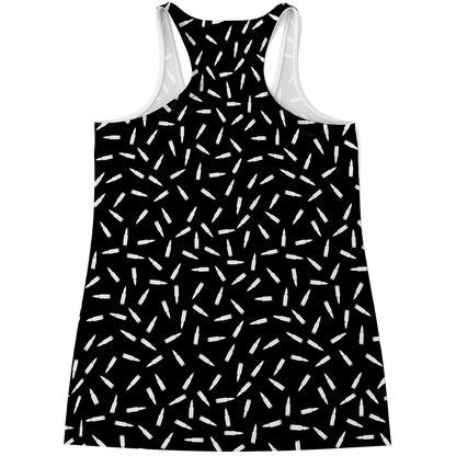 White And Black Gun Bullet Pattern Print Women's Racerback Tank Top