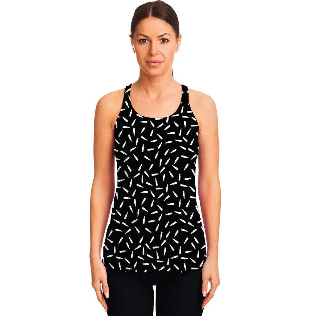 White And Black Gun Bullet Pattern Print Women's Racerback Tank Top