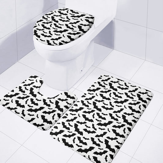 White And Black Halloween Bat Print 3 Piece Bath Mat Set