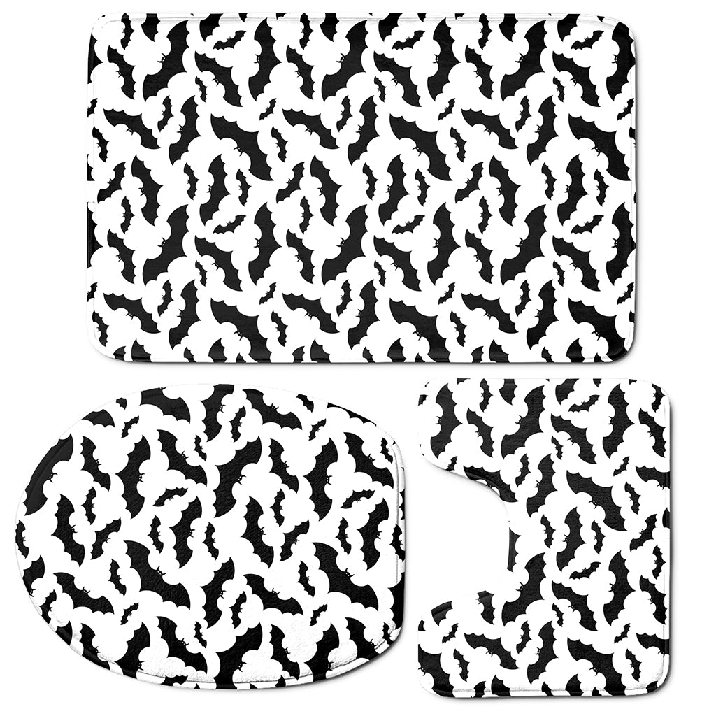 White And Black Halloween Bat Print 3 Piece Bath Mat Set