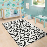 White And Black Halloween Bat Print Area Rug