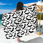 White And Black Halloween Bat Print Beach Sarong Wrap