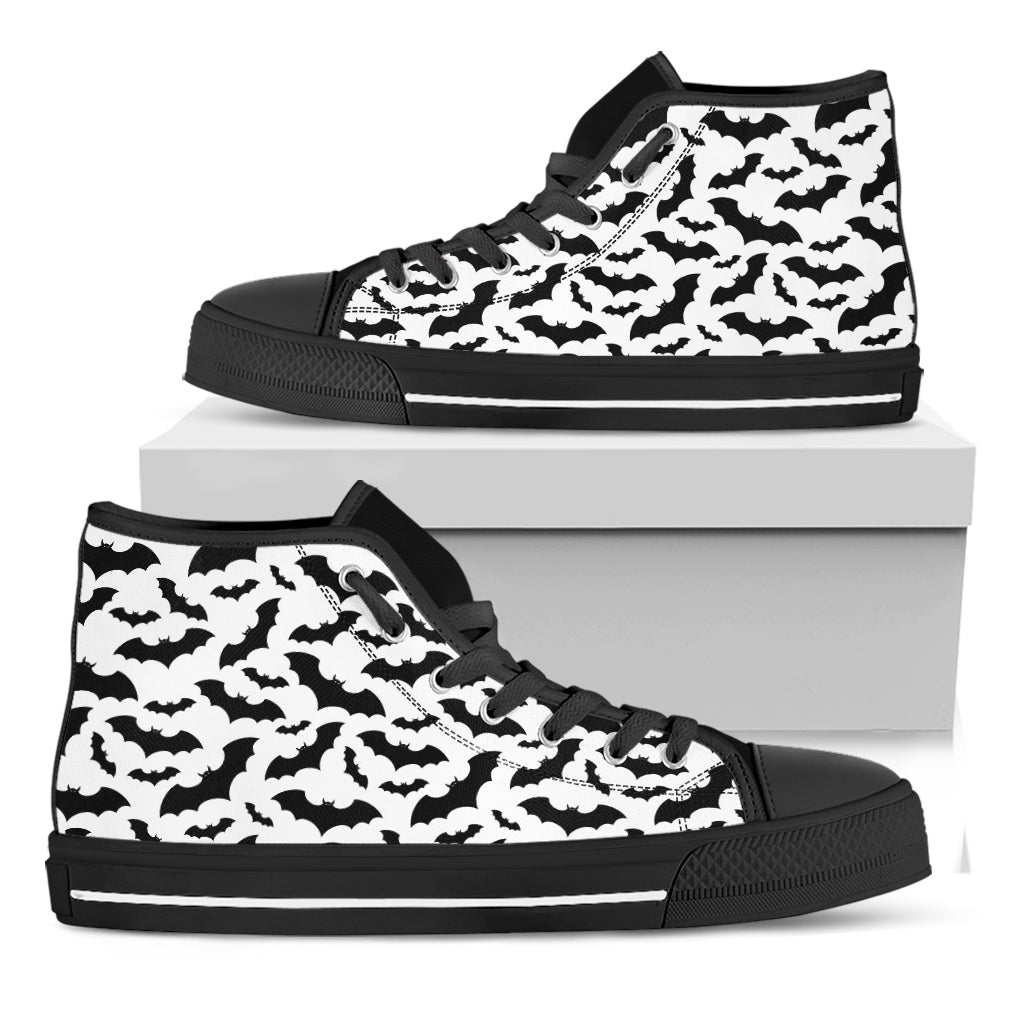 White And Black Halloween Bat Print Black High Top Shoes