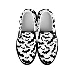 White And Black Halloween Bat Print Black Slip On Shoes